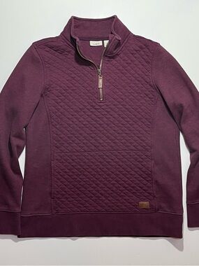 LL Bean Quilted 1/4 Zip Pullover Sweater, Women’s Medium, Burgundy